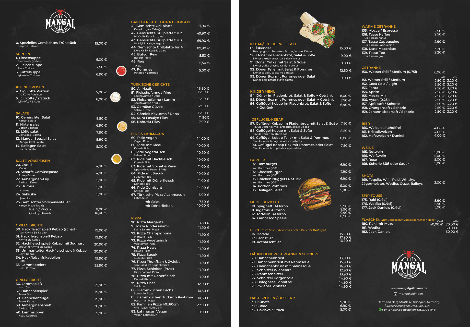 Mangal Restaurant — Speisekarte