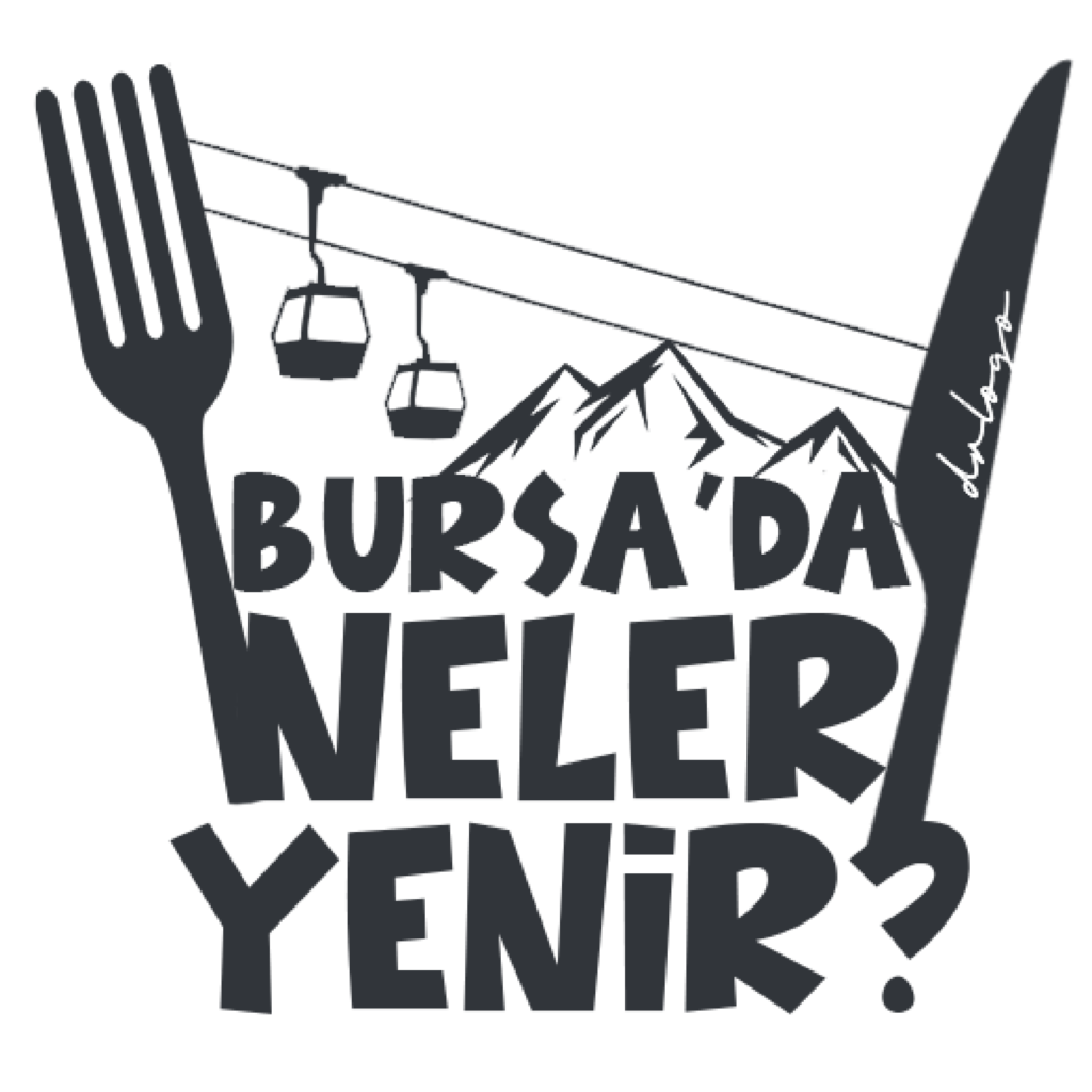 Logo Design für „Bursa’da Neler Yenir?“ mit Gabel, Messer, Seilbahn und Uludağ – erstellt von Lyn Digital