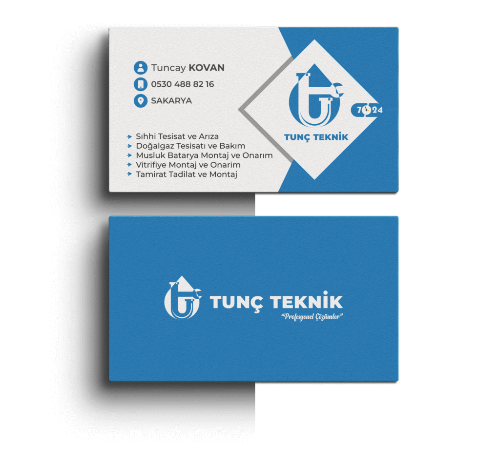Visitenkarte Design für Tunç Teknik mit Logo, Kontaktdaten und Dienstleistungen – Referenz für Kunde: Tunç Teknik, erstellt von Lyn Digital