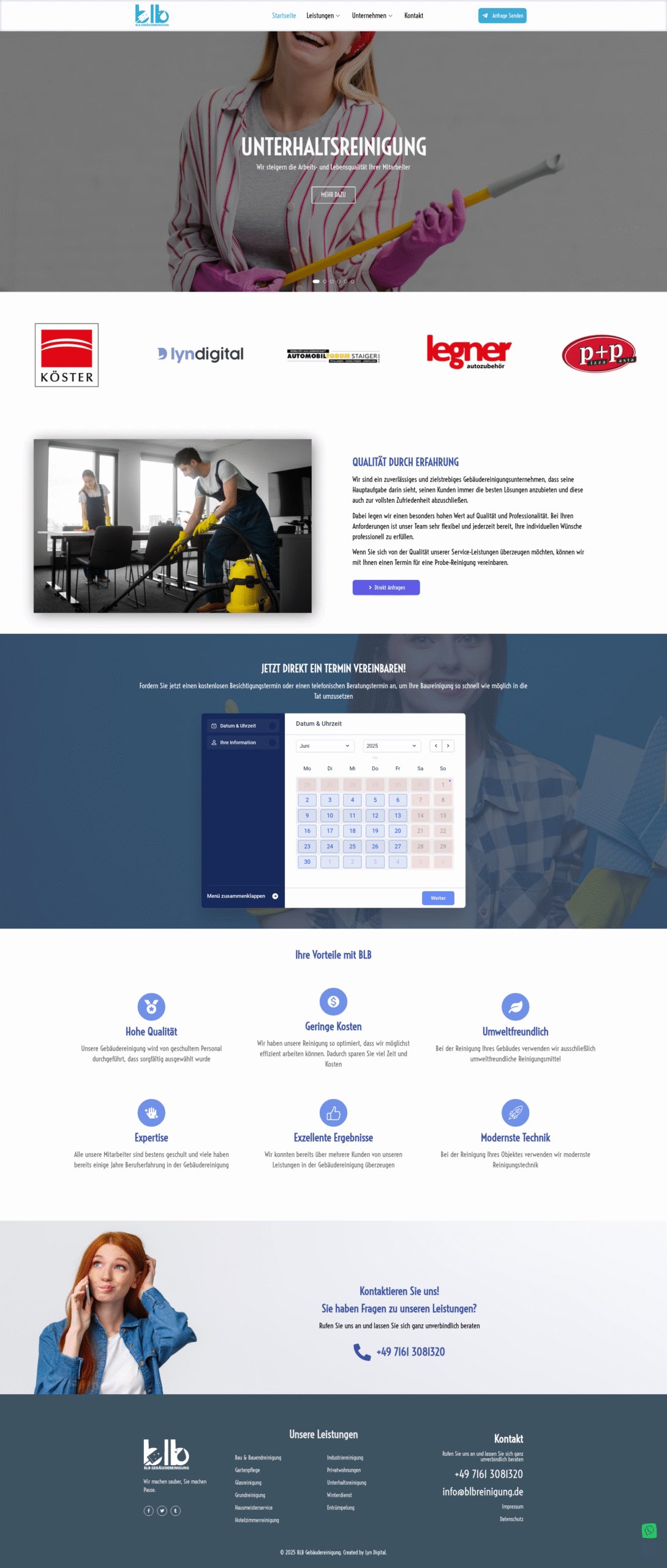 Screenshot der BLB Gebäudereinigung Website, gestaltet von Lyn Digital als Webdesign-Referenz